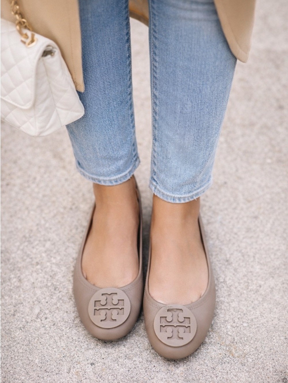 Tory Burch Minnie Travel Ballet Flats in Grey Heron Size 7.5